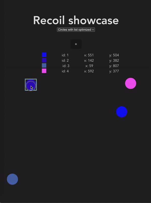 Circles with list optimized by recoil showcase